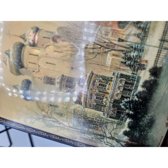 Hand Painted Russian Church Scene Lacquer Box Signed  7" x 5" Black and Red - Picture 9 of 11